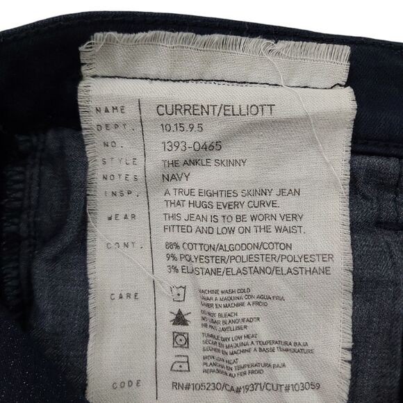 Current/Elliott The Ankle Skinny Jeans Womens 27/0 Navy Stretch Mid Rise Denim - Picture 9 of 11